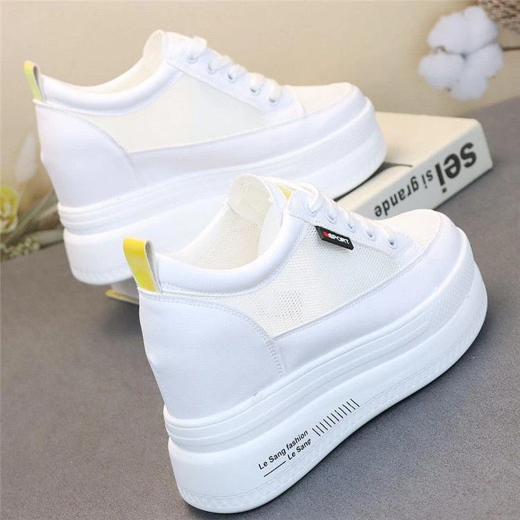 10厘米超高跟内增高小白鞋百搭镂空小个子夏新款网面轻便透气女鞋