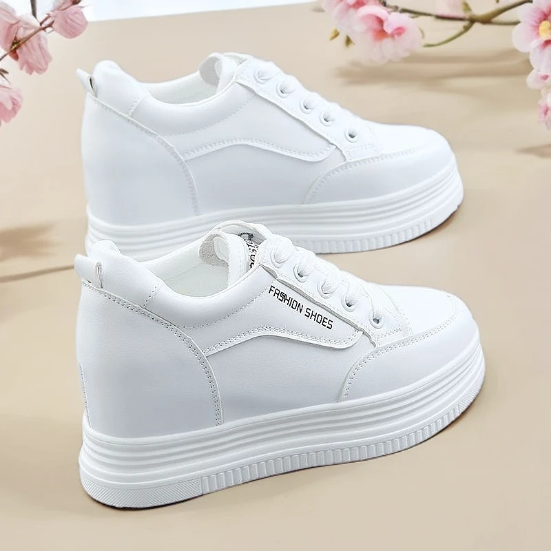 时尚内增高7公分小白鞋女春秋百搭显瘦松糕厚底超高跟轻便休闲鞋