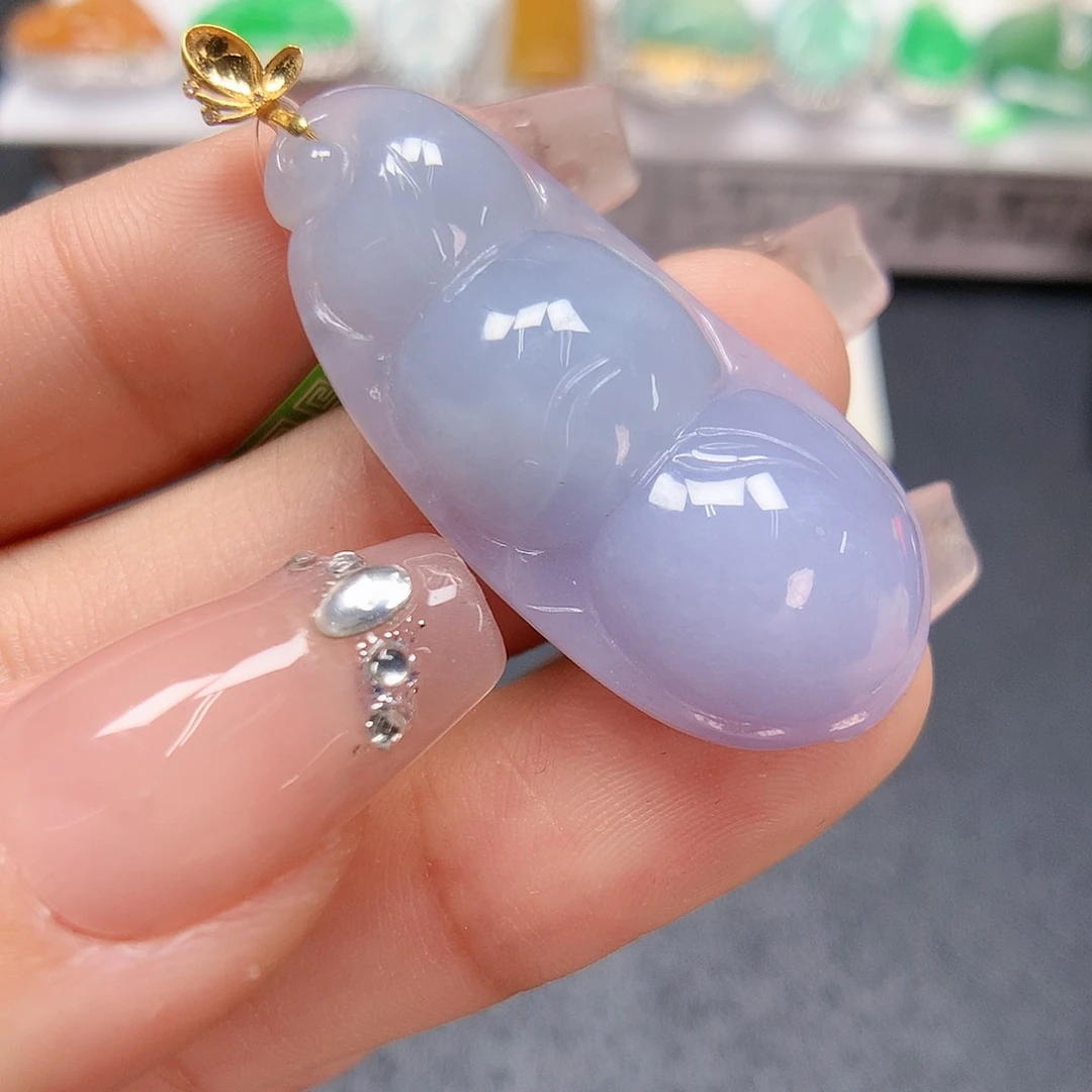 翡翠颈饰18K金镶嵌福豆