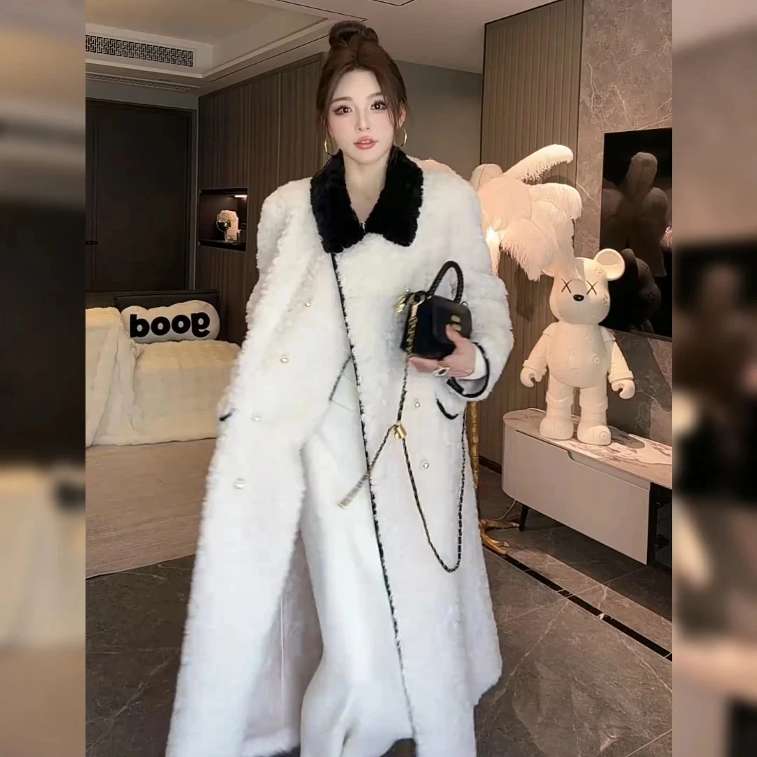 【现货】2024新款香风珍珠设计感仿羊羔毛气质大衣外套女