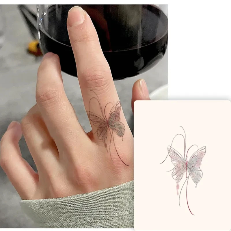 Q-SQH 清冷蝴蝶手指彩色纹身贴女士防水防汗持久手腕贴纸国风彩绘
