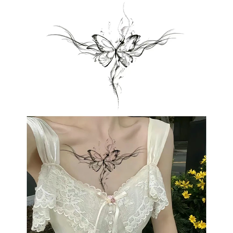 胸花纹身贴防水女性感锁骨胸口持久遮疤草本不反光仿真图案半永久