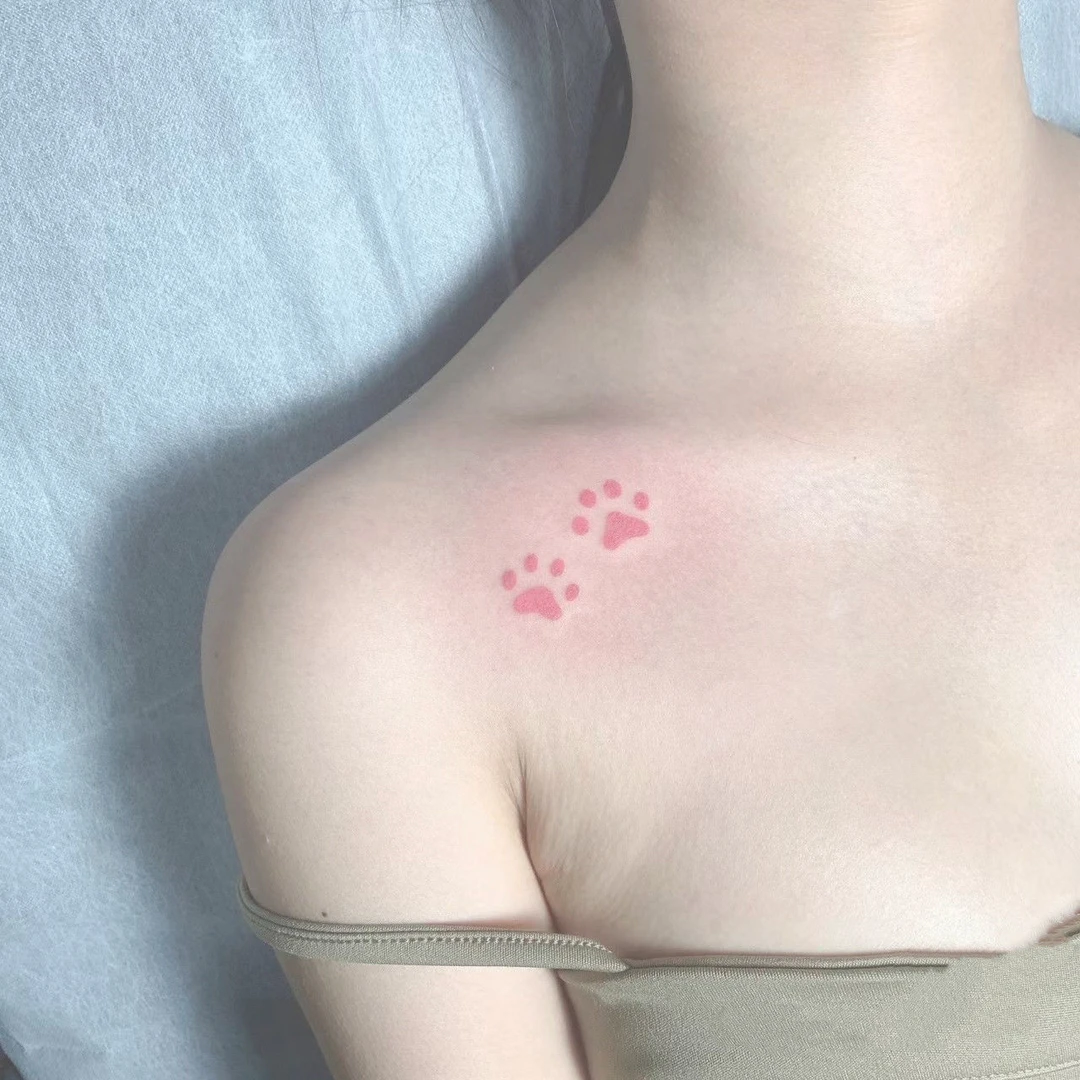 可爱粉色动物爪印纹身贴女 小猫小狗爪子高颜值粉嫩可爱防水持久