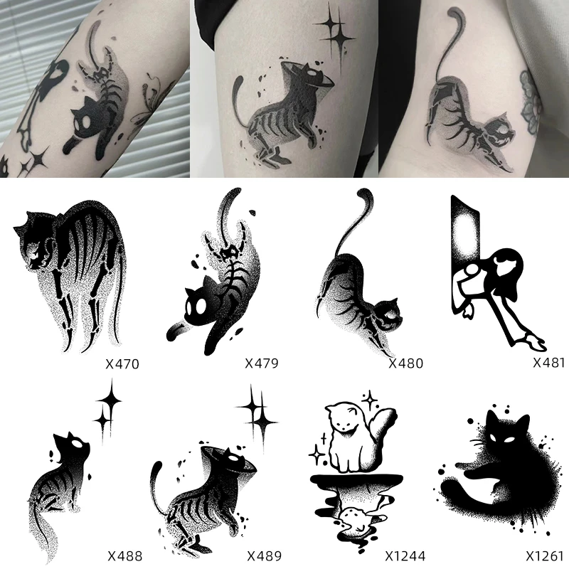 Q-SQH小猫填空 网红可爱猫咪纹身贴草本防水持久女男花臂小腿刺青