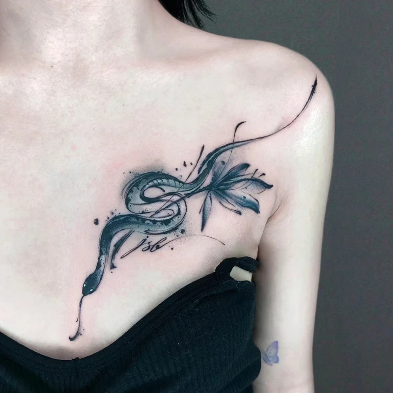 花与蛇 草本2024新款潮酷欧美性感防水持久锁骨高端纹身贴男女