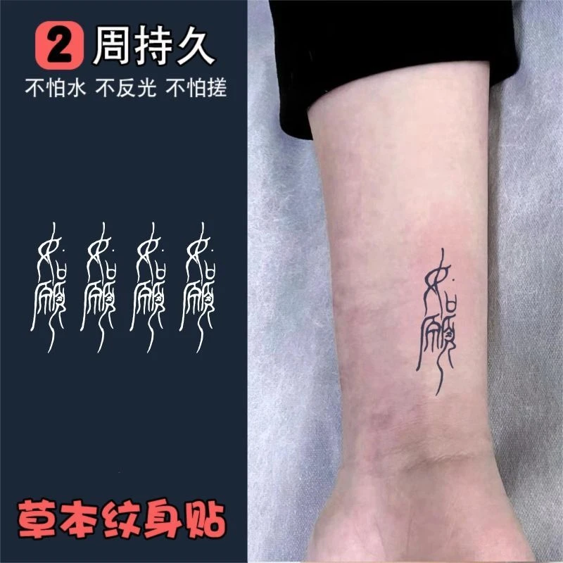 草本果汁款如愿纹身贴中文字 手腕仿真手臂防水草本果汁刺青贴纸