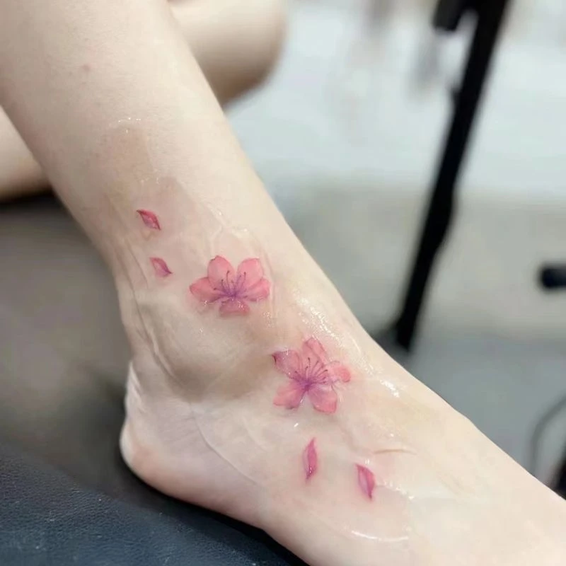唯美浪漫樱花纹身贴彩色图案防水持久女ins日系脚踝小腿手臂贴纸