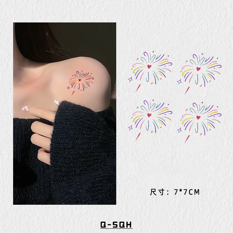 Q-SQH 爱心烟花彩色纹身贴防水女持久手指手指刺青彩绘贴纸一次性