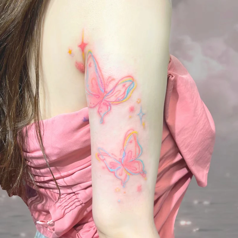 仙女的粉蝴蝶 甜酷风纹身贴防水女持久腰腹部彩色手臂小清新文艺