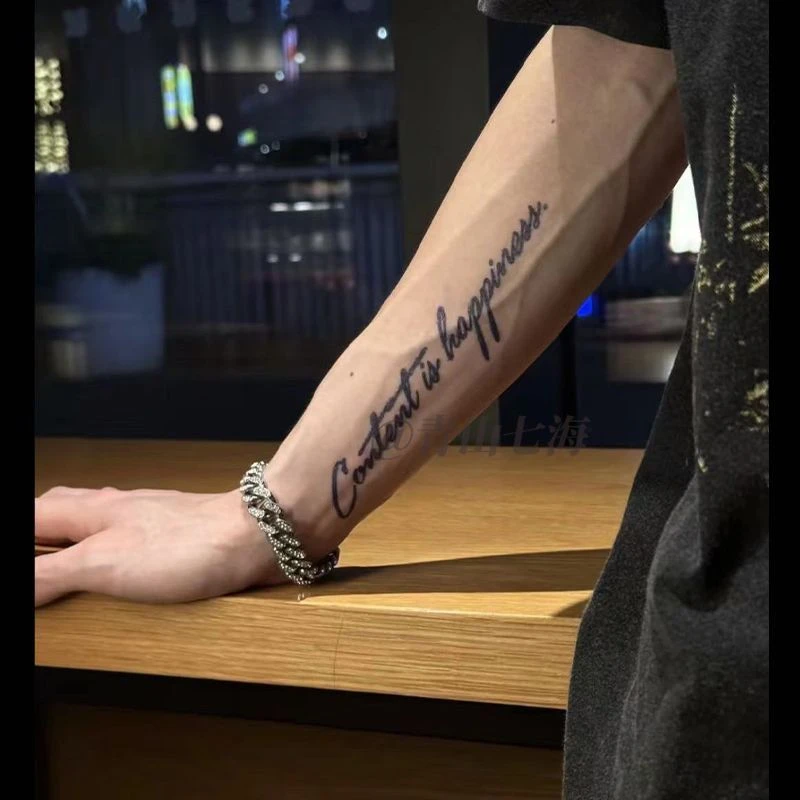 美式酷帅手臂英文图案草本纹身贴纸防水防搓半永久酷潮男女不反光