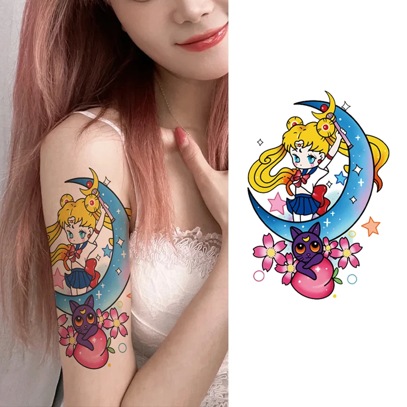 月亮代表纹身贴辣妹 甜酷学生美少女战士卡通可爱防水持久潮可洗