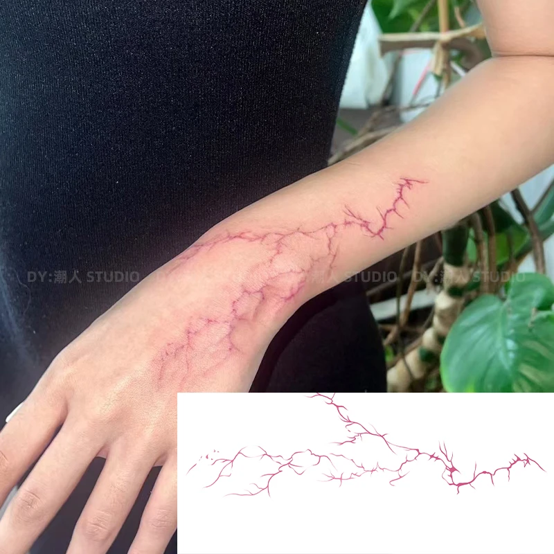 万圣节 变异闪电 欧美另类简约线条裂痕手臂脖子男女防水持久纹身