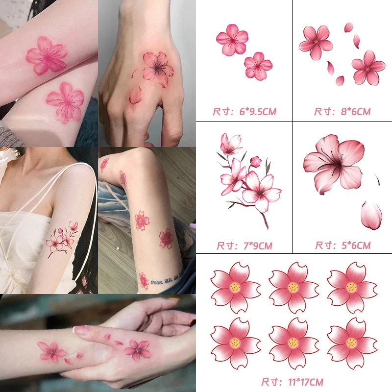原创唯美樱花纹身贴防水女古风仙女性感锁骨粉色少女花朵持久仿真