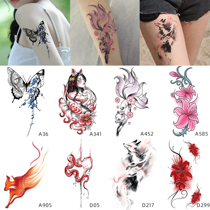 Q-SQH 纹身师联名款 狐狸彩色纹身贴纸女神防水持久遮盖疤痕花臂