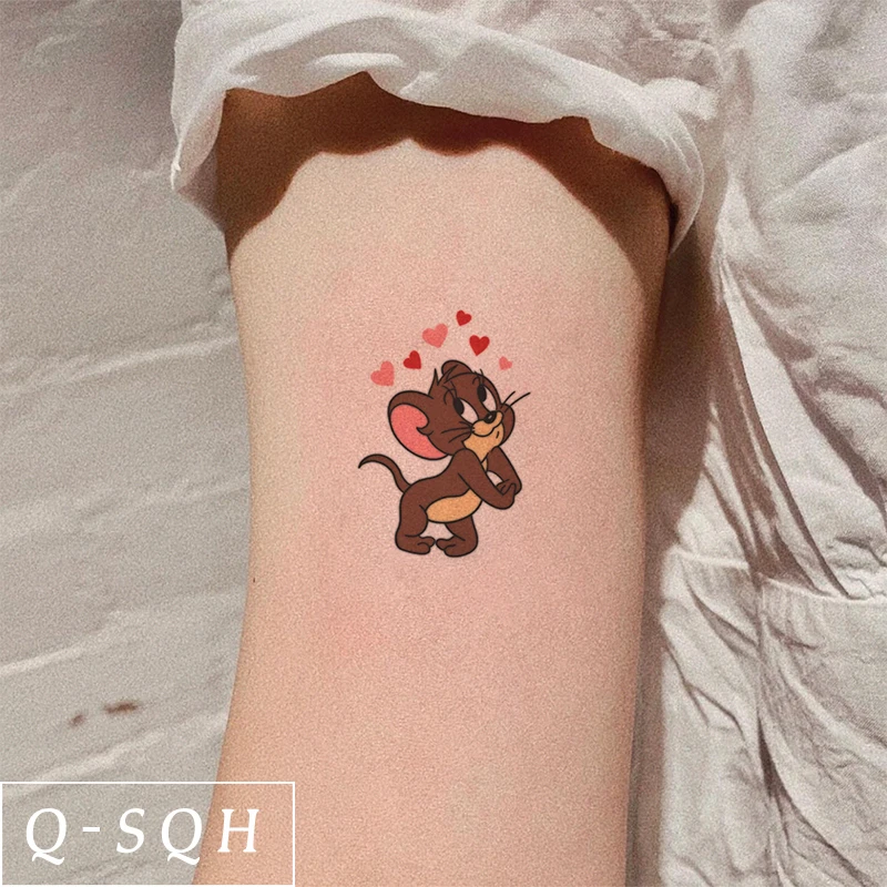 Q-SQH 可爱杰瑞爱心彩色纹身贴手臂胸口少女心甜酷防水持久可洗