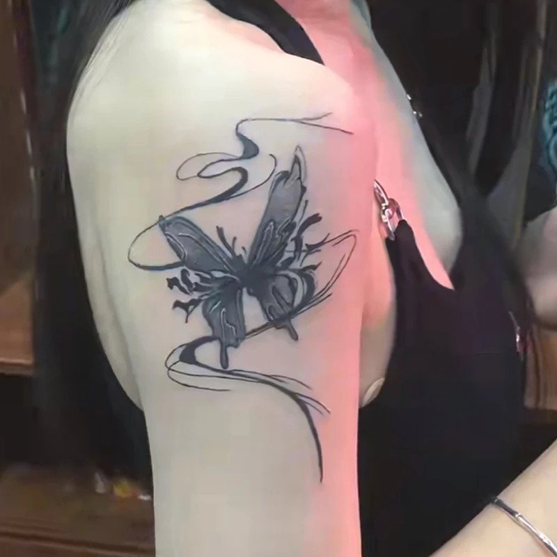 风云蝴蝶草本半永久纹身贴防水女持久暗黑辣妹性感花臂腰部遮疤痕