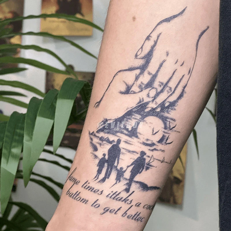 一家草本果汁纹身贴半永久四口仿真男女刺青逼真防水不反光持久潮