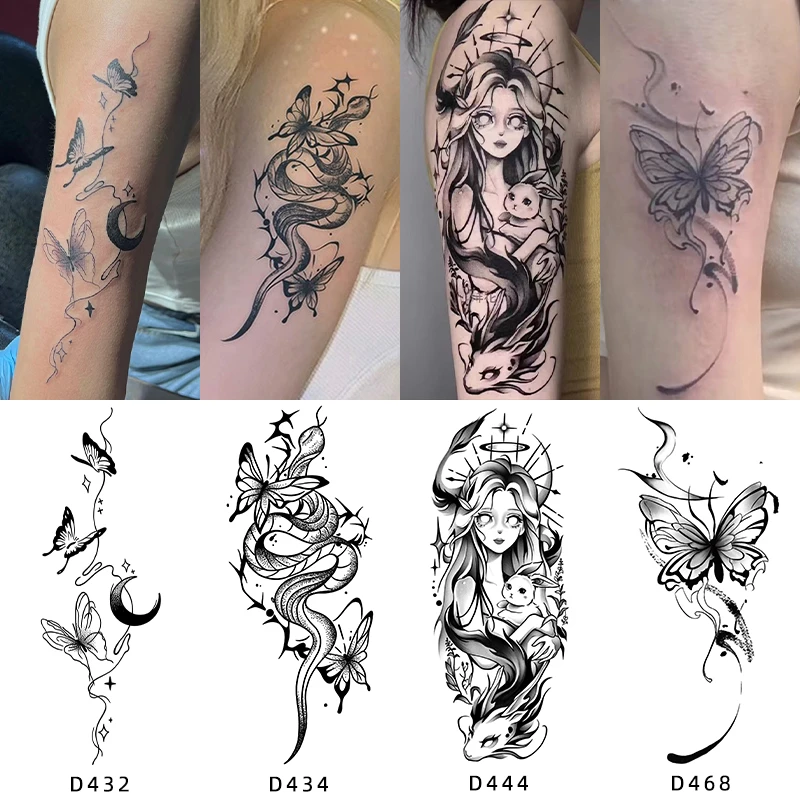 Q-SQH 心有花臂梦 女神手臂草本果汁纹身贴防水持久逼真大腿辣妹