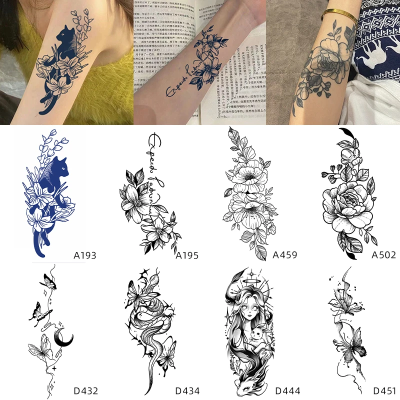 Q-SQH 辣妹2024潮流新款式草本纹身贴中式国风防水女持久花臂刺青