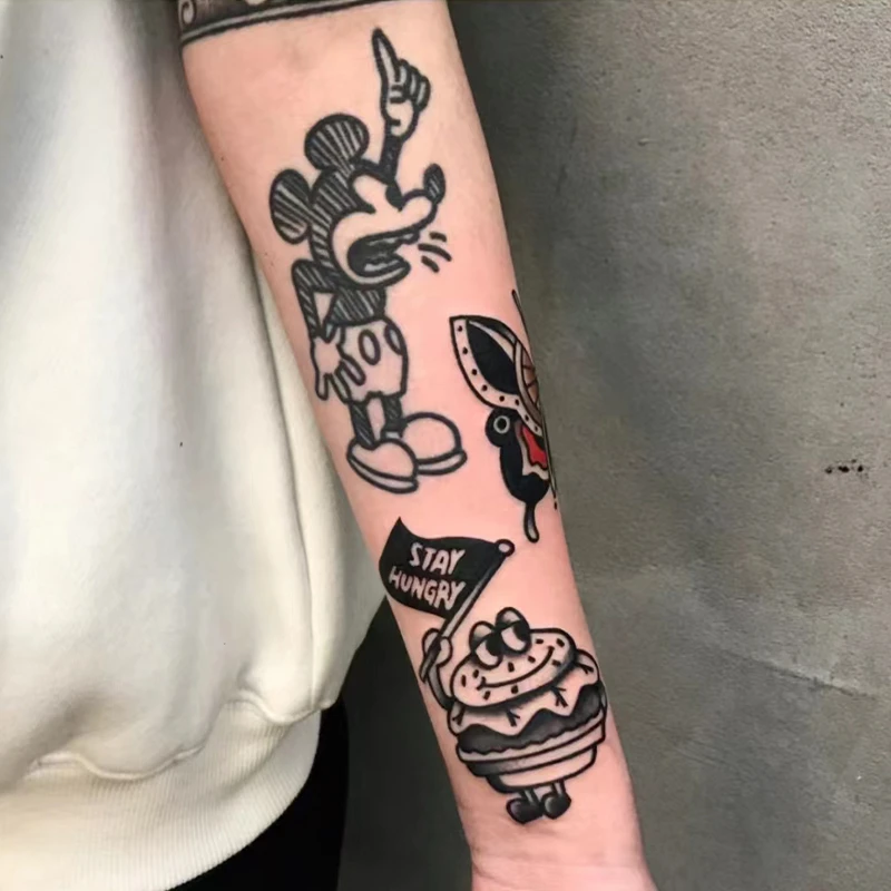 Q-SQH 可爱好看美式复古oldschool花臂纹身贴草本半永久手臂拼接