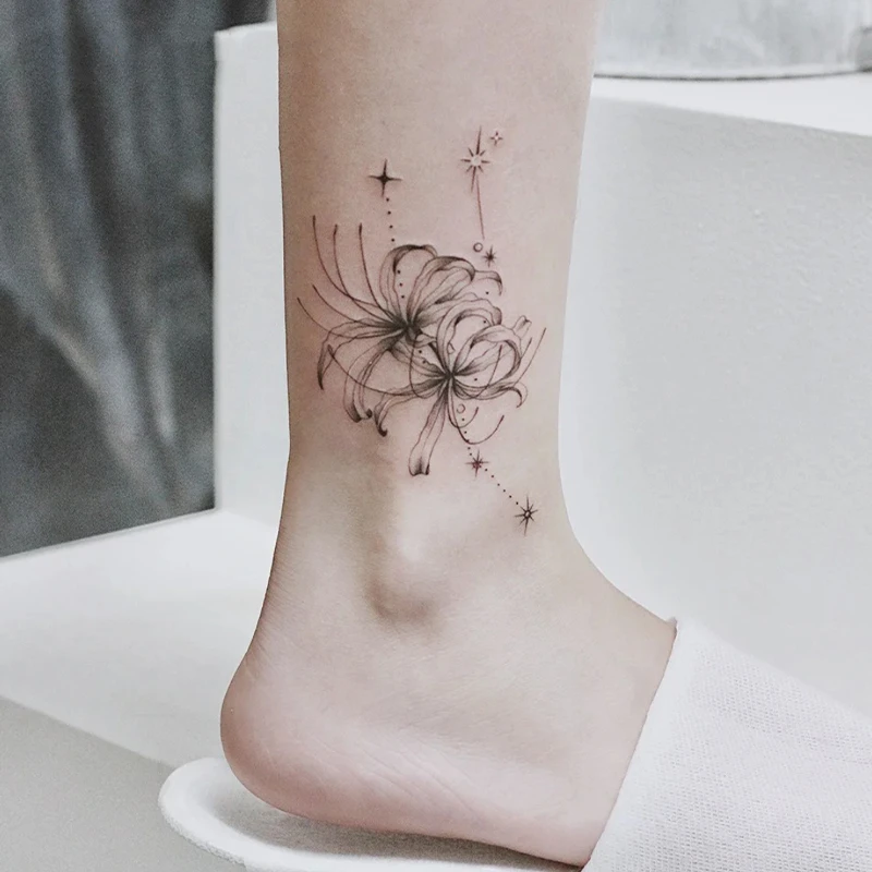 Q-SQH 彼岸花草本纹身贴果汁半永久女防水持久锁骨脚踝仿真贴纸