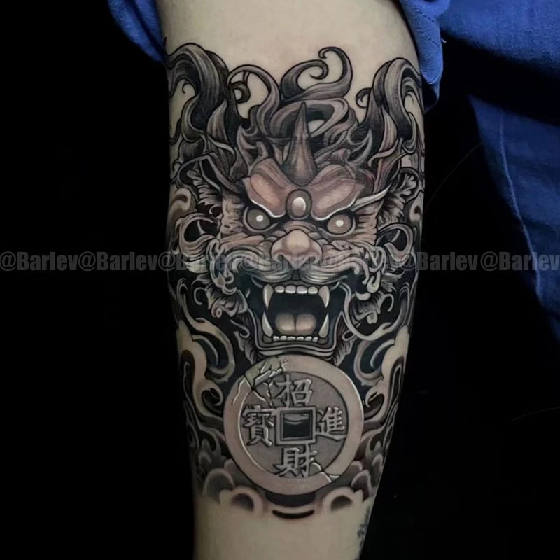 爆款招财进宝草本果汁纹身贴高级霸气中国风防水半永久逼真花臂男