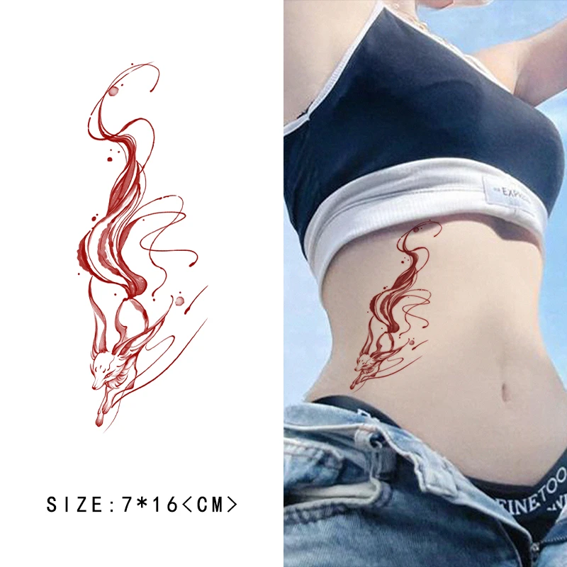 意识流花臂-狐狸彩色纹身贴 性感手花臂大腿辣妹仿真持久防水遮疤