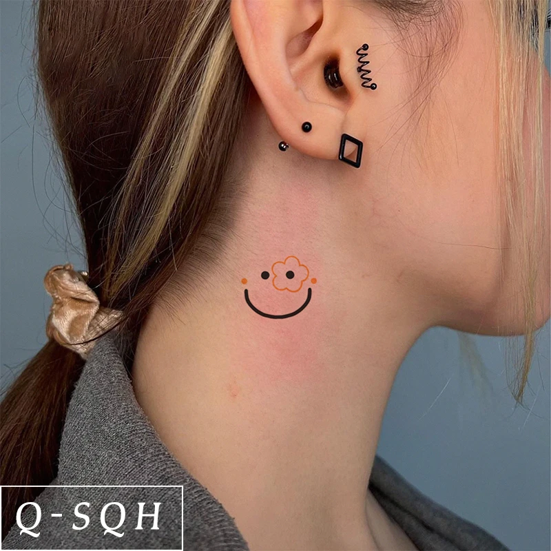 Q-SQH 一笑生花 纹身贴手指耳朵表情简约小图案可爱少女防水防汗