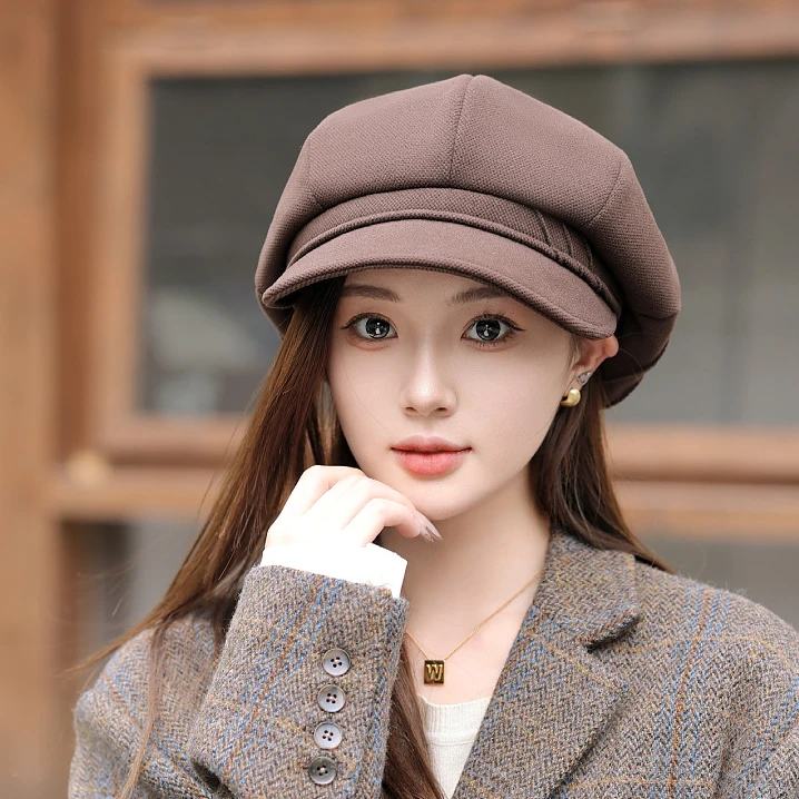 一帽五戴时尚鸭舌贝雷帽女秋冬百搭大头围显脸小反戴云朵八角帽子
