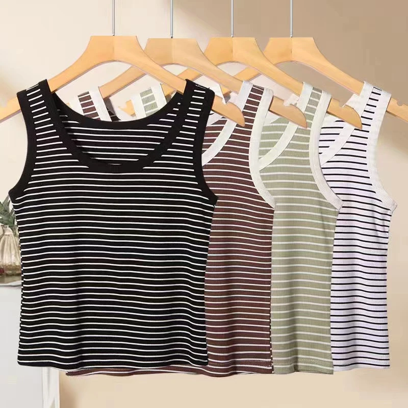 【福利】女t恤打底衫条纹吊带外穿显瘦针织时尚无袖修身夏季百搭