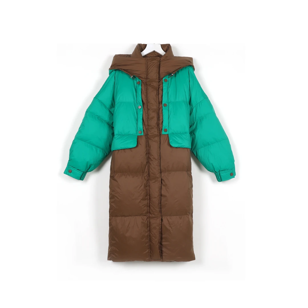 【千屿Sheila】冬季连帽长款拼接假两件保暖羽绒服244-YRF/0925-163