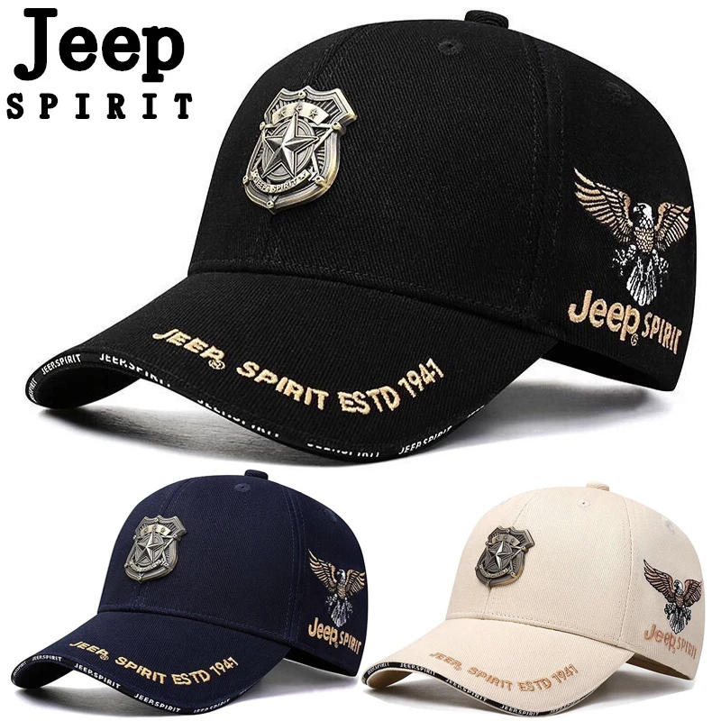 吉普帽子秋冬纯棉棒球帽男士防晒高端帽子时尚五角星鸭舌帽户外帽