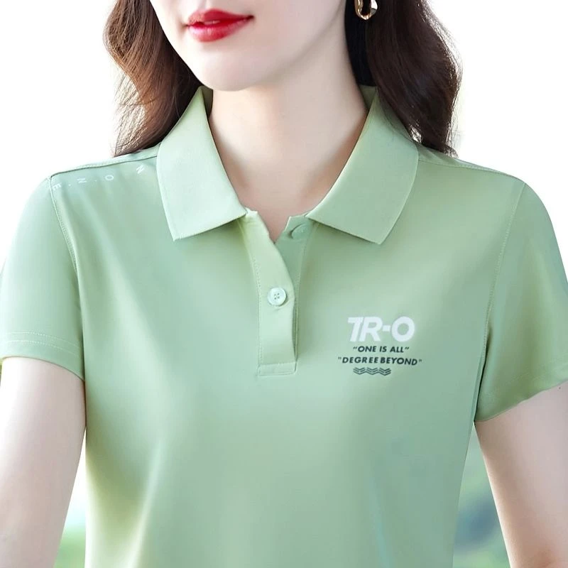 短袖t恤女夏时尚洋气中年妈妈polo含棉体恤宽松翻领上衣印花潮
