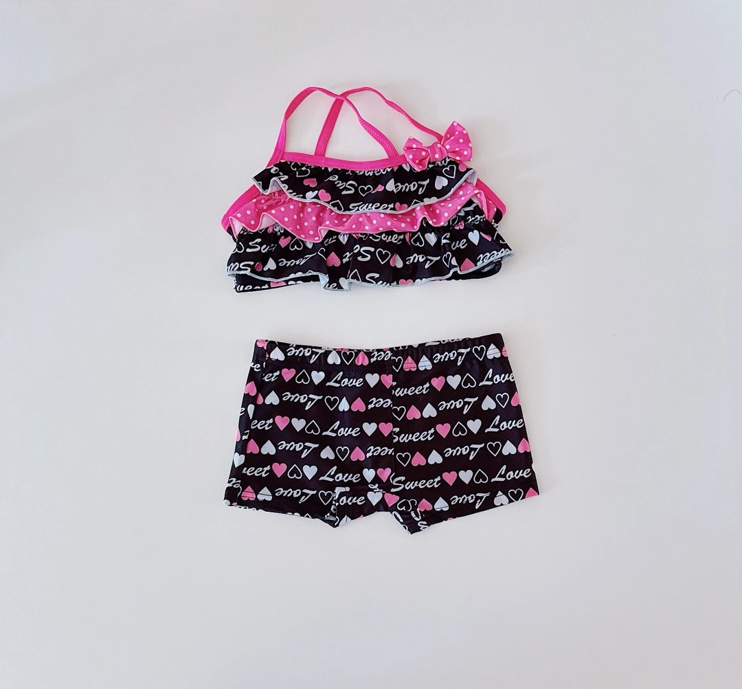 【外贸儿童泳衣】泳衣分体套装100码黑色爱心可爱风