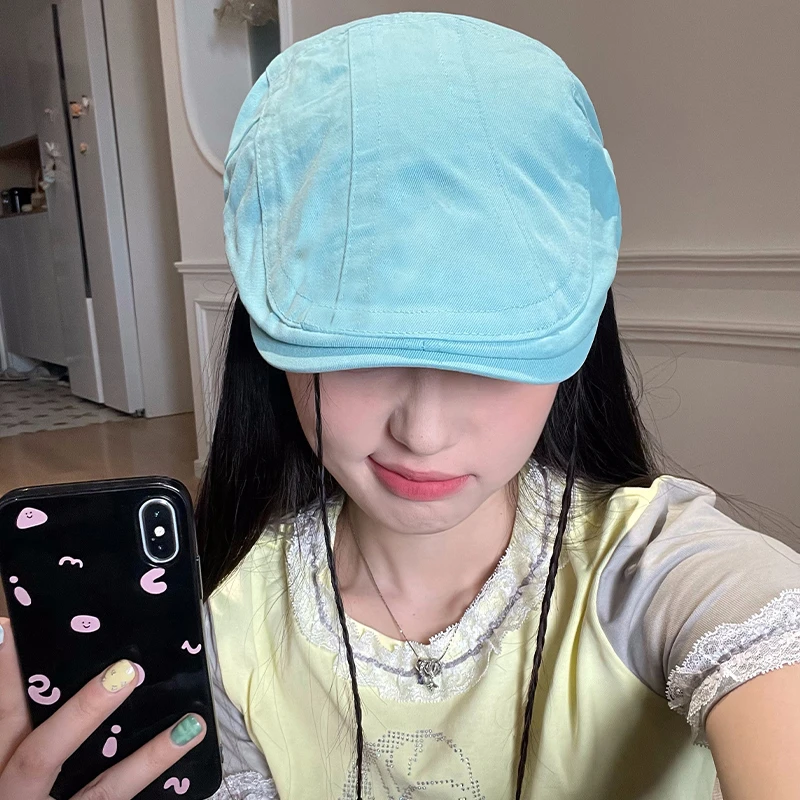文艺复古牛仔前进帽女夏季薄款大头围显脸小贝雷帽短檐小众鸭舌帽