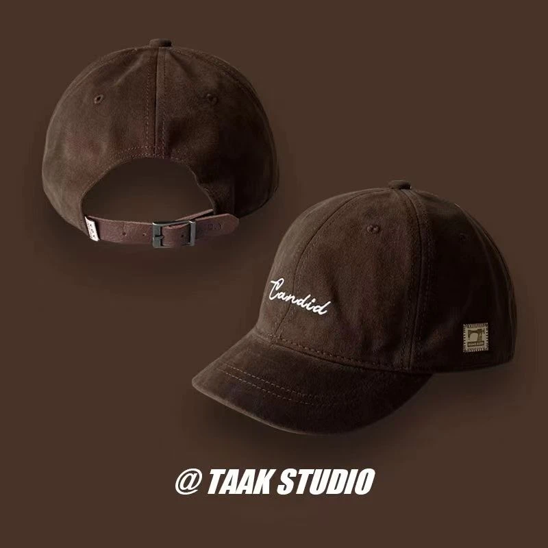 美式皮带扣短檐鸭舌帽阿美咔叽棒球帽子女夏季街头短沿帽工装帽潮