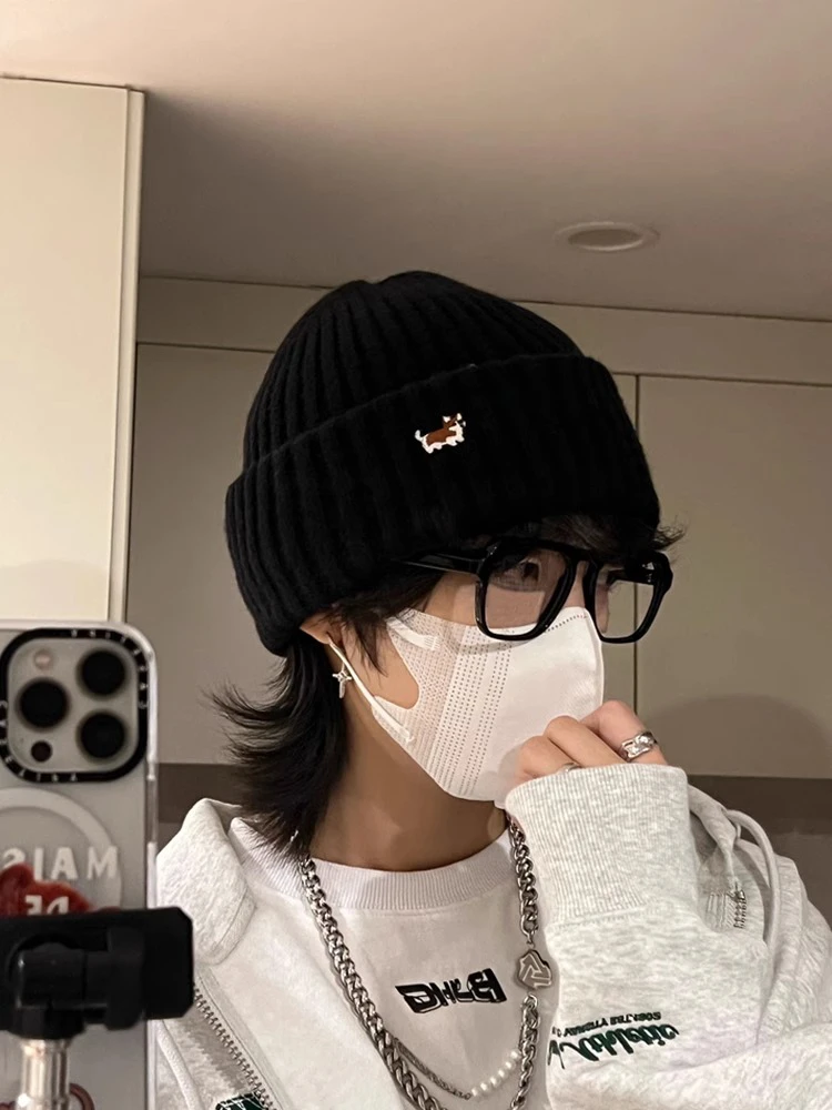 男士帽子冬季小狗毛线帽男生冷帽针织帽秋冬棉帽女大头围2024新款