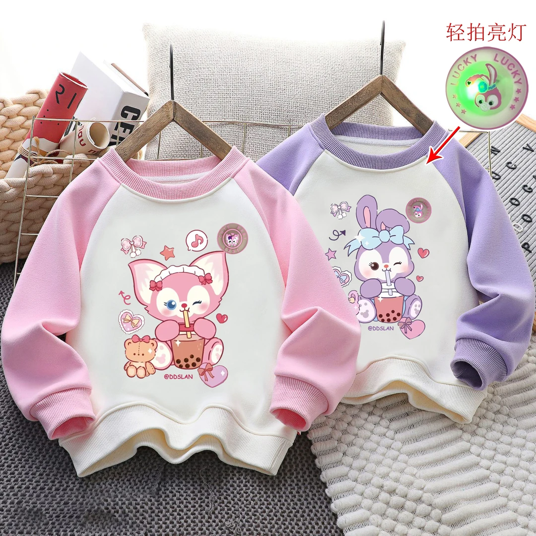 秋冬季女童加绒卫衣玲娜贝儿星黛露衣服亮灯圆领套头卫衣发光上衣