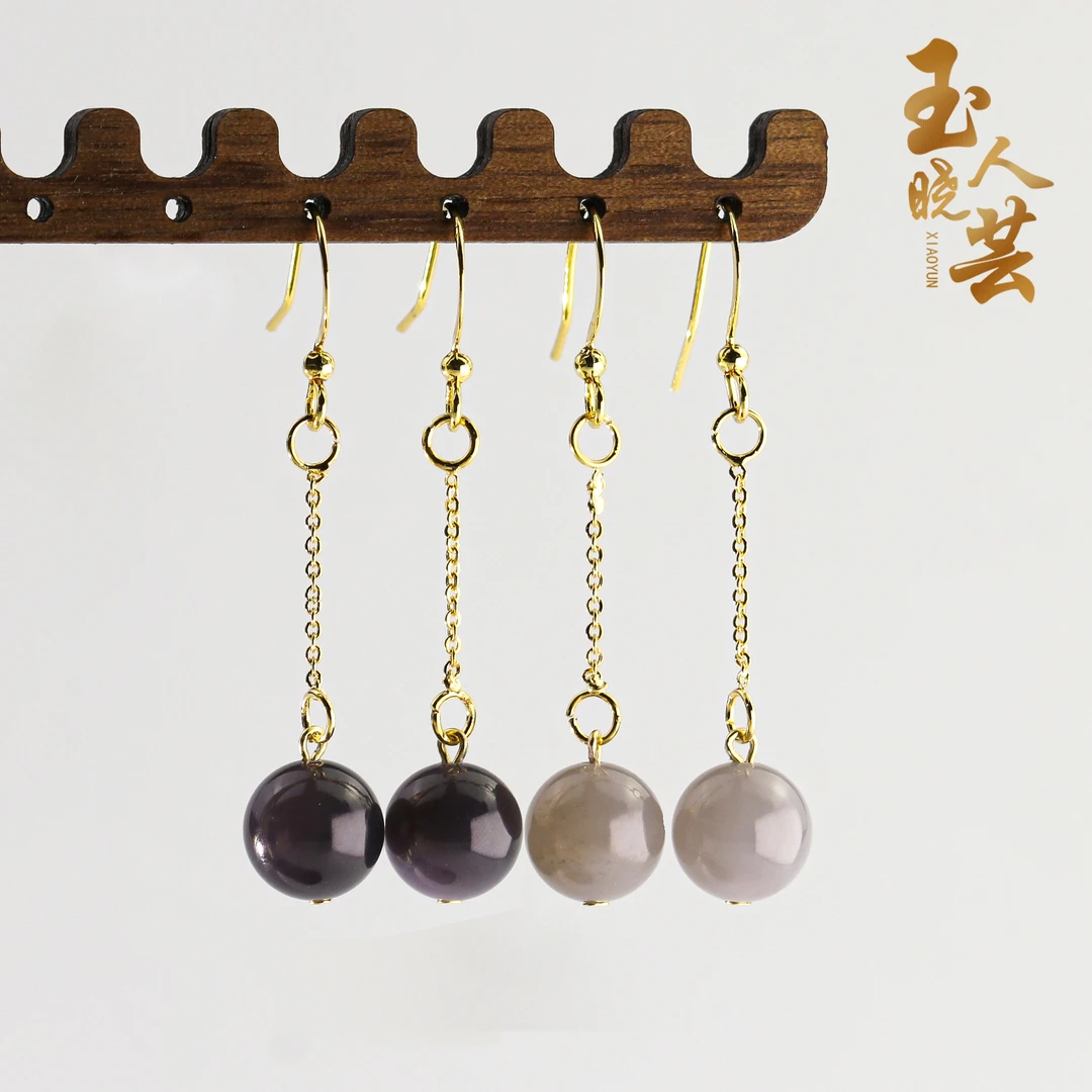 青海冰紫【10mm烟紫链珠】天然和田玉合金单珠耳饰（多样性发货一件）