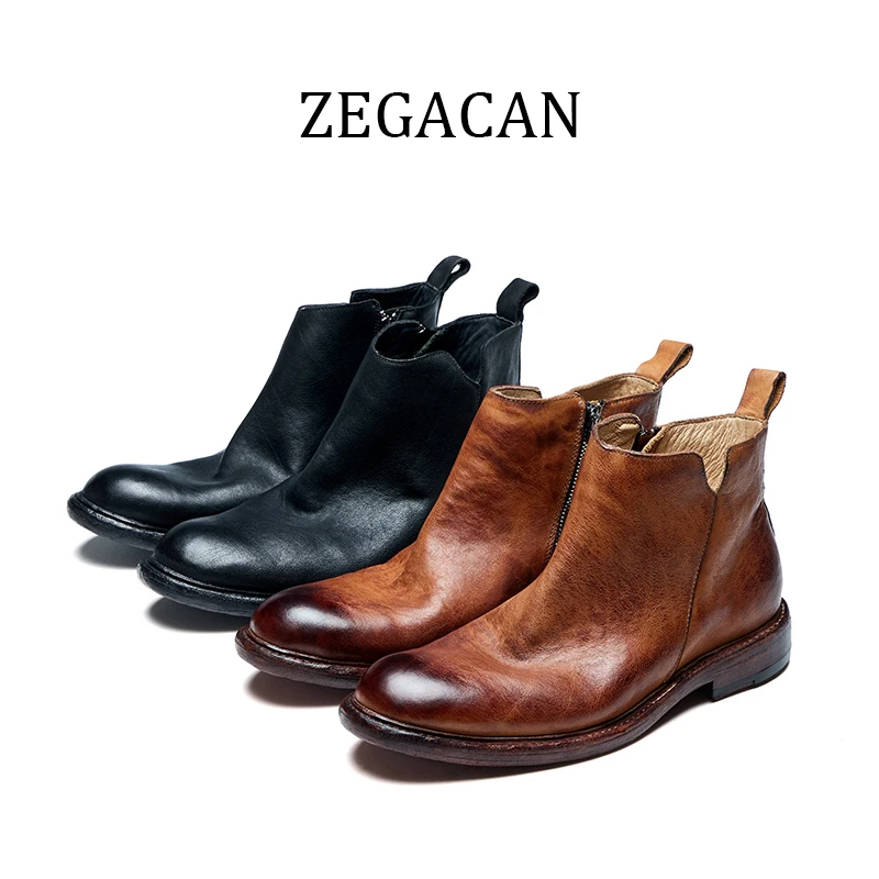 24新款马皮切尔西皮靴一脚蹬时尚休闲男靴皮底商务手工男士马丁靴