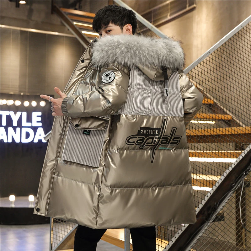 冬装棉衣男新款亮面中长款外套潮流帅气袄子冬季加厚保暖棉服