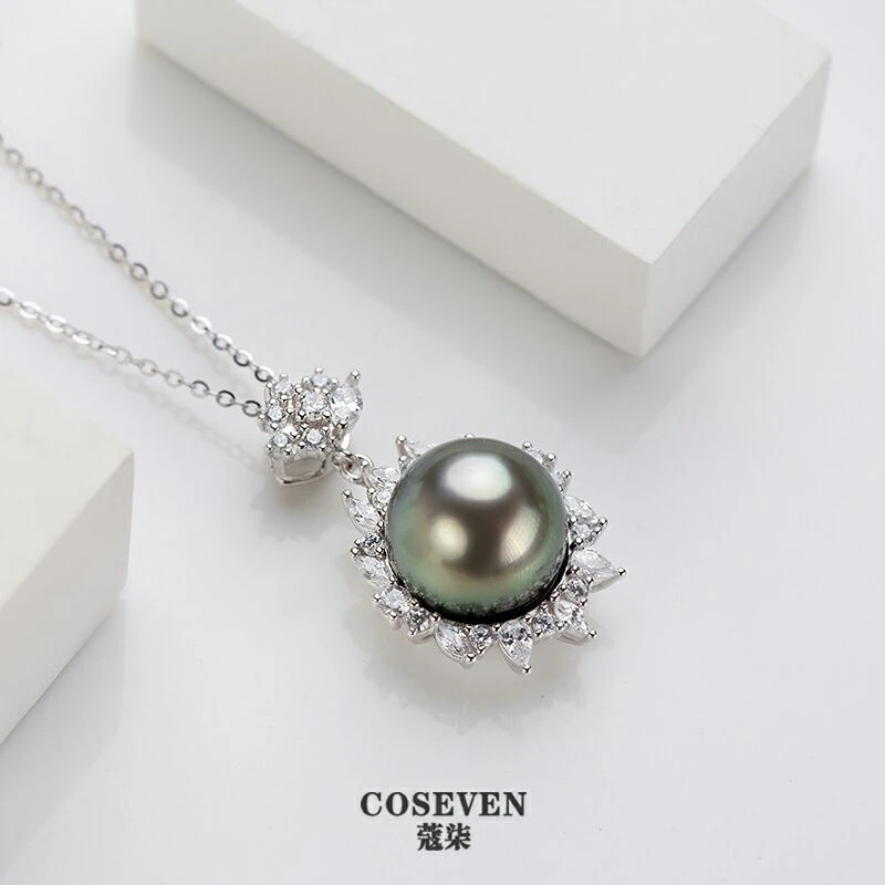 【QQ】黑色大溪地海水珍珠套装吊坠