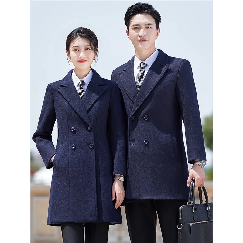 西装领毛呢大衣男女同款珠宝店售楼部夹棉呢子外套中长款职业装冬