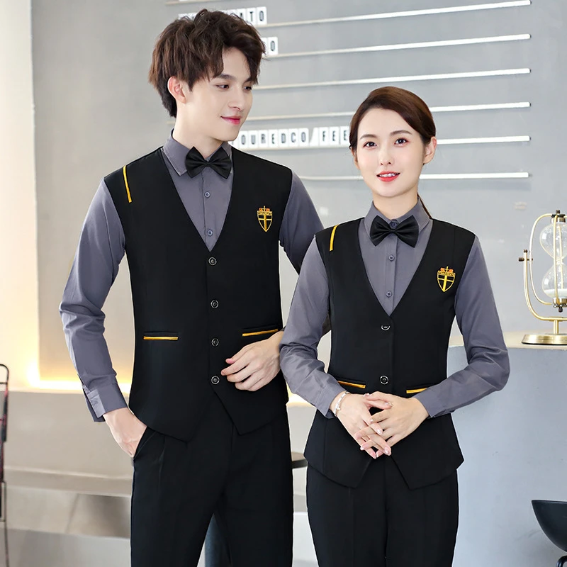 假两件衬衫马甲套装台球室工作服棋牌酒吧KTV服务员桌球定制logo