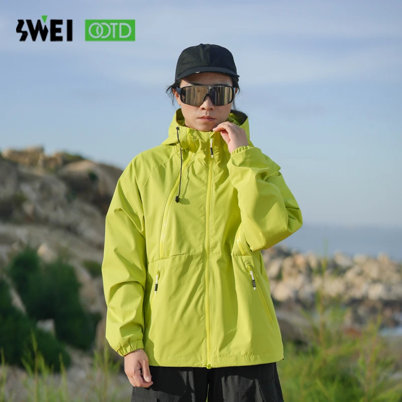 秋冬情侣款户外旅行衣三防单层连帽开衫中性纯色外套登山高能感