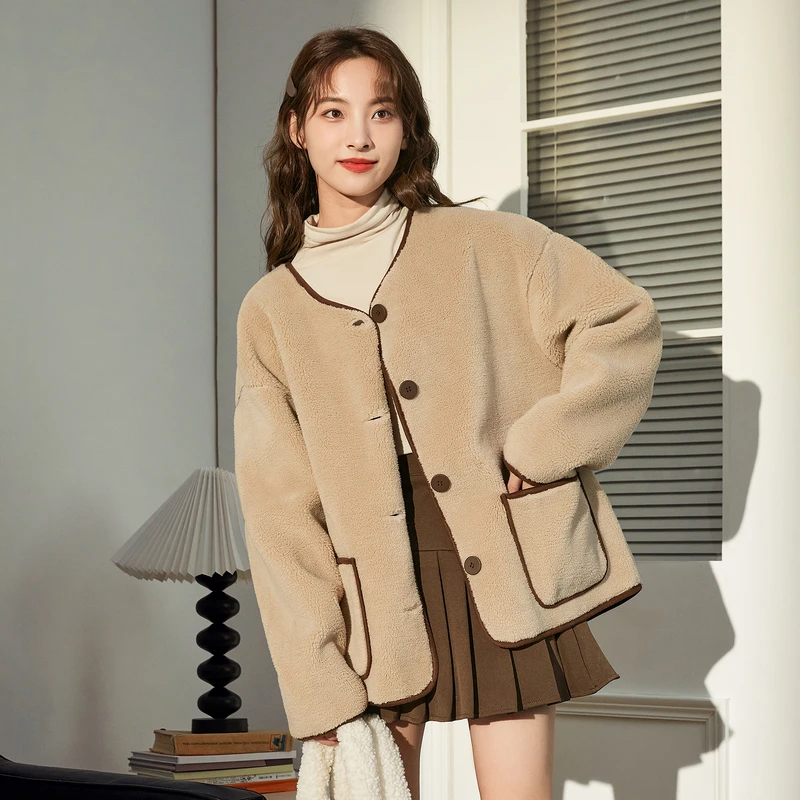 【天猫同款】唐狮冬季新款仿羊羔毛外套女秋冬爆款温柔慵懒风时尚
