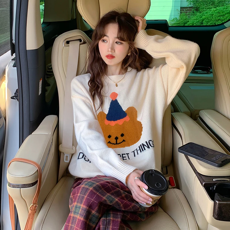 2M703  唐狮女毛衣软萌萌卡通图案套头宽松长袖外穿韩版时尚