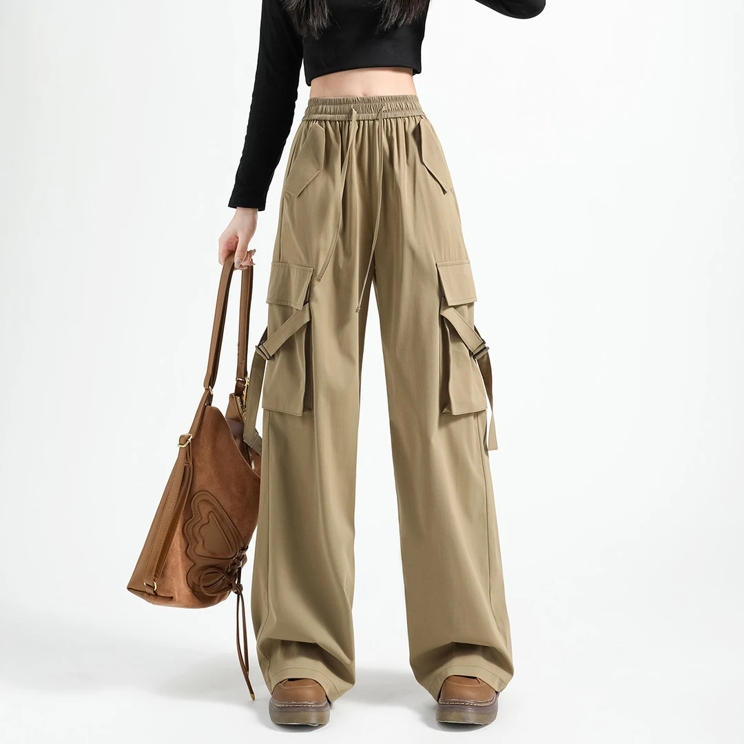 DC230 辣妹工装休闲裤长裤高腰韩版显瘦百搭宽松拖地阔腿裤夏季