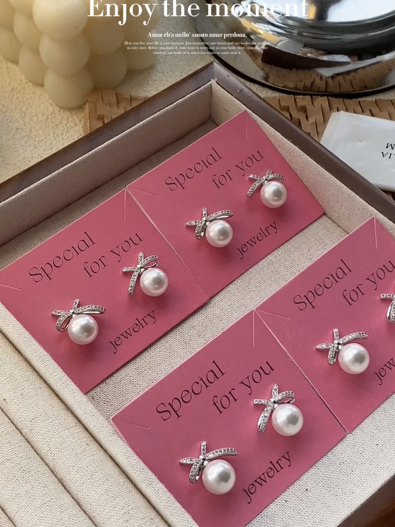 铜合金仿珍珠耳饰 百搭气质蝴蝶结甜美简约耳钉