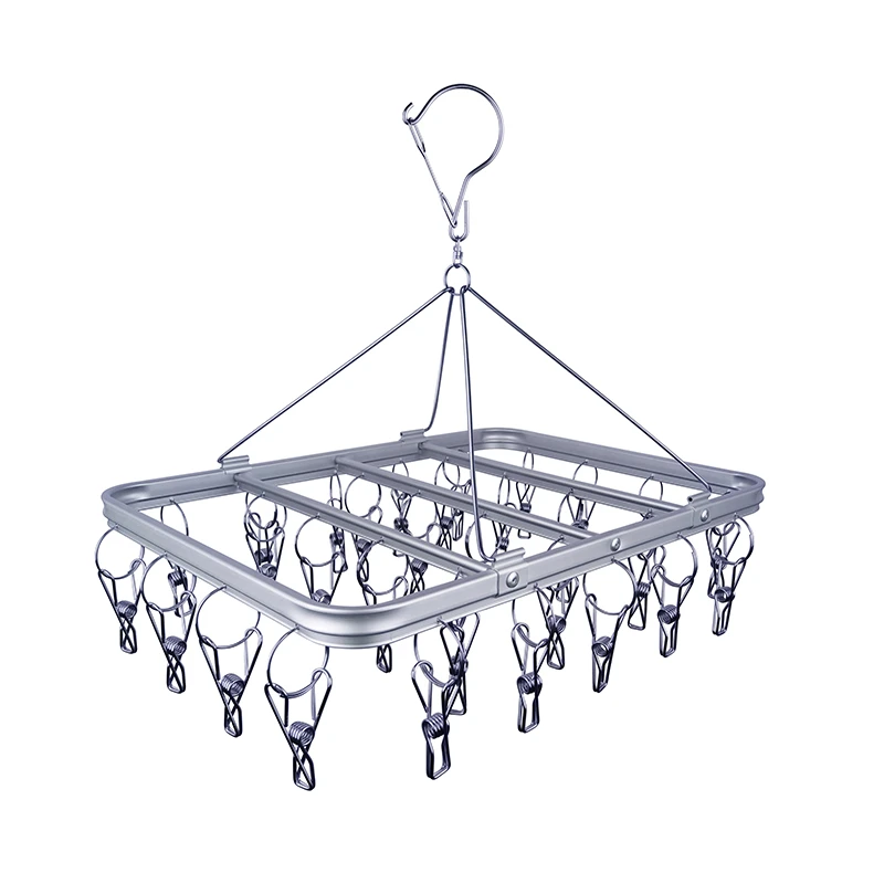 家居防滑可折叠阳台家用方形铝合金晒架晒袜子神器多夹子晾衣架